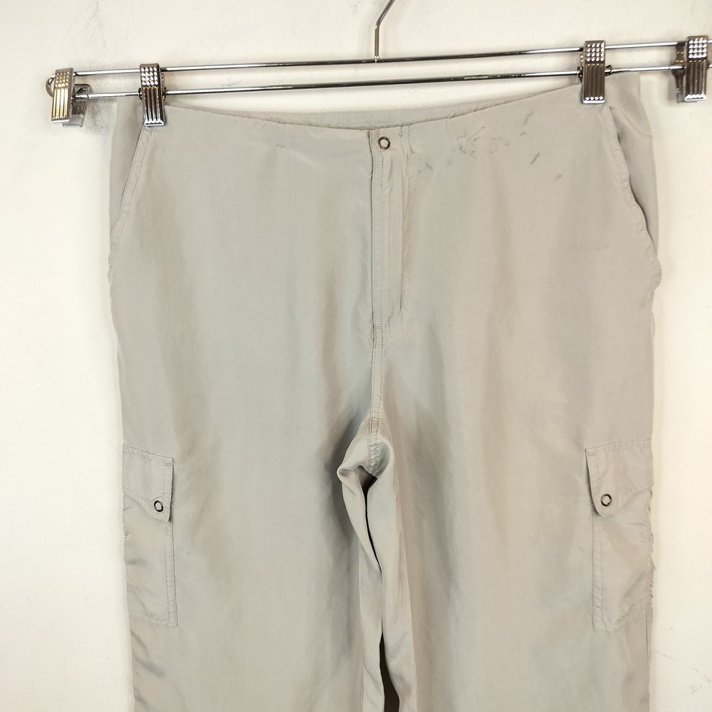Sigrid Olsen Silk Cargo Pants Medium Womens Cropped Lightweight Neutral - Picture 2 of 11